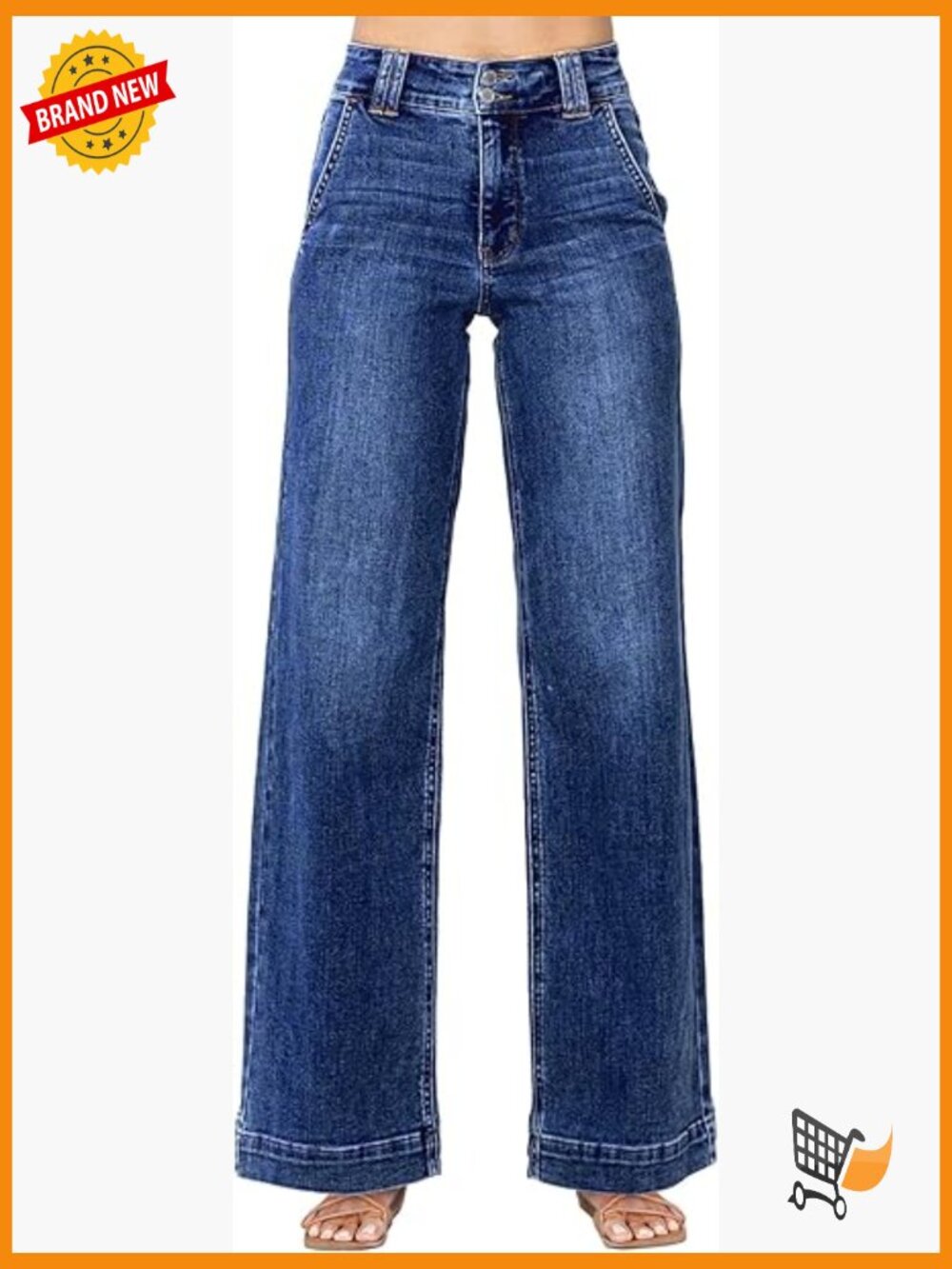 High Waisted Wide Leg Straight Jeans Tummy Control Stretchy